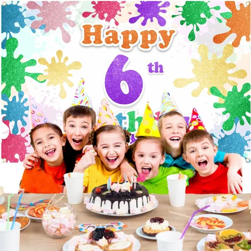 Vista 6 de Cartel de fondo de feliz cumpleaños 6 con diseño de grafiti colorido, decoración de fondo para artistas, niños y niñas, fiesta de cumpleaños