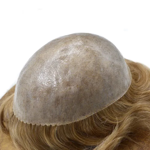 Vista 500 de Toupee para hombre 100% cabello humano real tupé para hombres 0.004 in piel de poliuretano para hombre, sistema de reemplazo de piezas de pelo