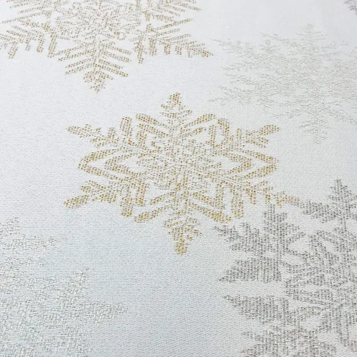 Vista 3 de CAIT CHAPMAN HOME COLLECTION - Mantel festivo de copos de nieve plateados y dorados metálicos en jacquard tejido (mantel de 35 x 183 cm)