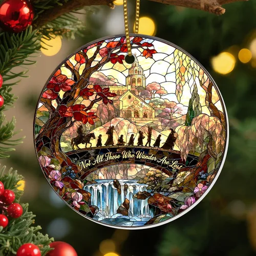 Vista 26 de Adornos Colgantes de Navidad Ho-Ho-Ho de 2 Lados Impresos 2025, Regalos de Terror de Navidad para Amantes de las Películas, Adorno de Cerámica