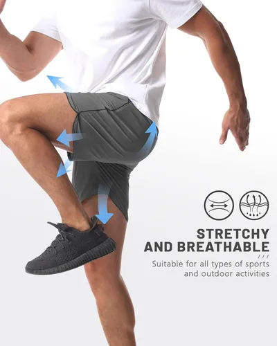 Vista 3 de Paquete de 2 pantalones cortos deportivos de entrenamiento de 5 pulgadas para hombre, pantalones cortos de gimnasio de secado rápido con bolsillos