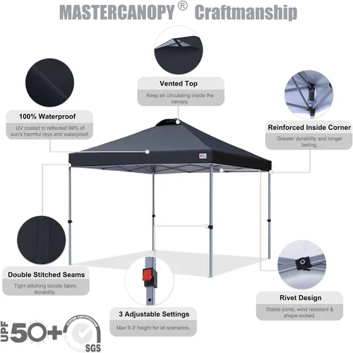Vista 3 de MASTERCANOPY - Toldo plegable que incluye funda de transporte con ruedas, 4 bolsas de arena de contrapeso y 4 estacas