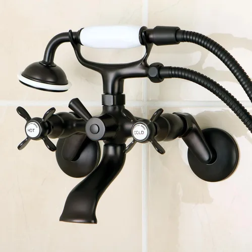 Vista 10 de Kingston Brass KS286ORB Essex - Grifo de bañera con patas de garra de montaje en pared con ducha de mano, bronce aceitado