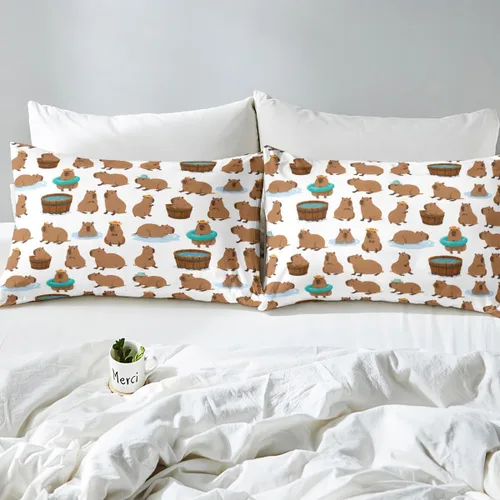 Vista 5 de jejeloiu Capybaras - Juego de sábanas de tamaño individual para amantes de los animales, para niños y niñas, lindas sábanas decorativas de Capybara