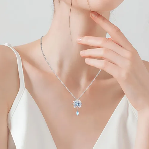 Vista 5 de ECHOOY Collar de piedra lunar de loto, plata de ley S925, colgante de piedra lunar, yoga, flor de loto, regalos para mujeres, niñas y adolescentes
