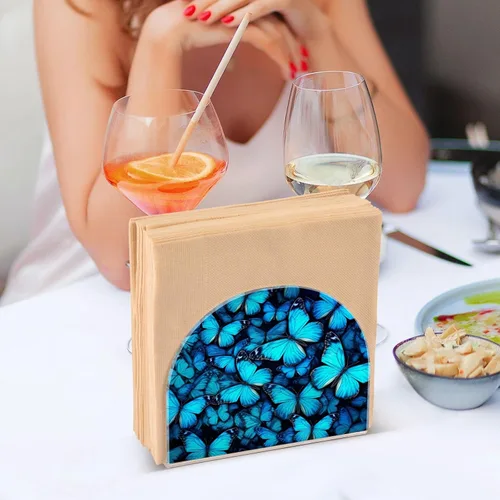 Vista 7 de Servilletero con mariposas azules para mesas, servilleteros de acrílico transparente, servilleteros de cóctel para cocina, restaurante, bar