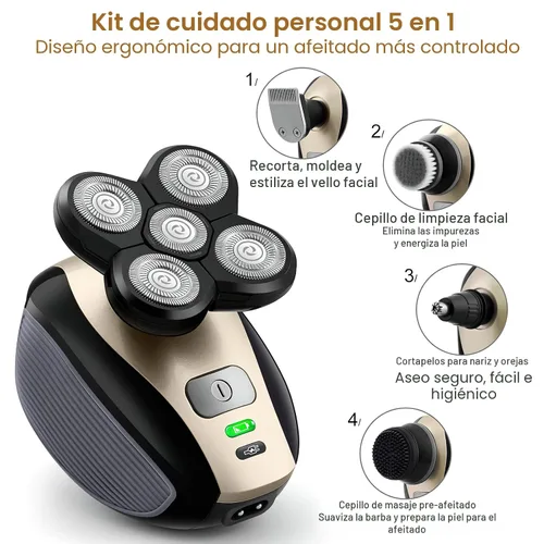Vista 2 de Telfun - Afeitadoras de cabeza eléctricas 5 en 1 para hombres calvos, 100% impermeable, afeitado húmedo y seco, 5 cabezales de doble pista, captura