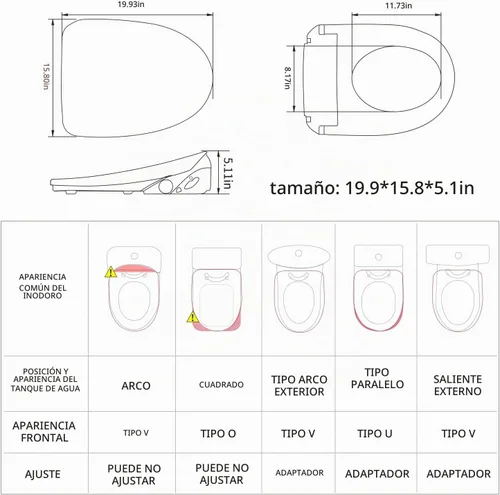 Vista 2 de X3 Asiento de inodoro de bidé, asiento de inodoro inteligente alargado con secador de aire, accesorio de bidé para inodoro con agua tibia con cierre