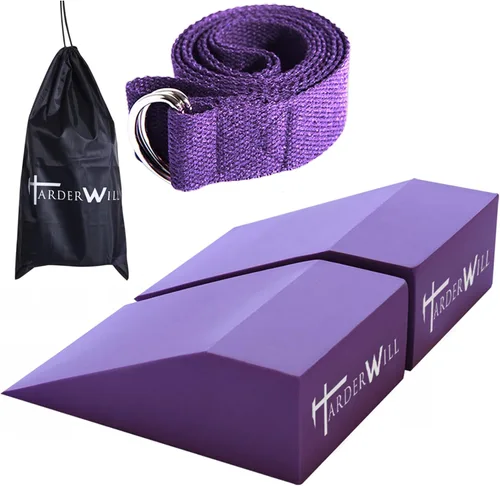 Vista 9 de Yoga Foam Wedge Blocks (Pair), Calf Raise Block, Calf Stretcher, Yoga Wrist Support, Balance, Pushup, Fitness, Pilates, Heel Stretcher, Squat Wedge