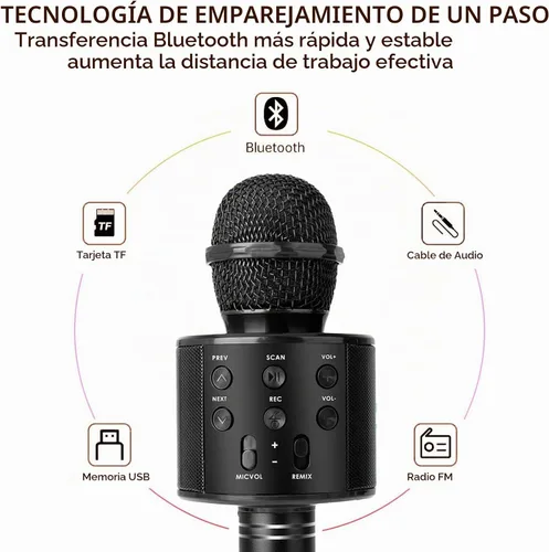 Vista 3 de Micrófono de karaoke inalámbrico Bluetooth Altavoz portátil de micrófono de mano 3 en 1 para todos los teléfonos inteligentes Regalos Negro