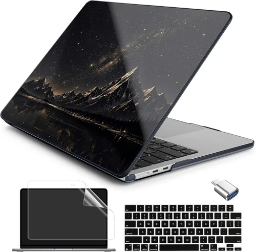 Vista 15 de Batianda AstroGrid - Funda para MacBook Air de 13.6" M2-M5 Chip, Galaxy Líneas abstractas