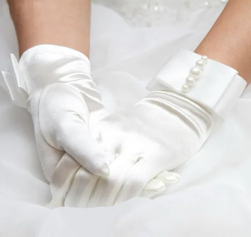 Vista 2 de Aivtalk Buckingham Palace - Guantes elásticos con perlas, Blanco