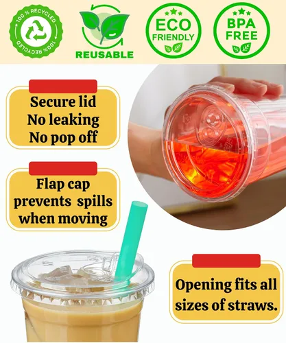 Vista 2 de Vasos de plástico transparente de 32 onzas con tapas, 25 juegos de tazas de café helado de plástico desechables con tapas sin pajilla, taza de café