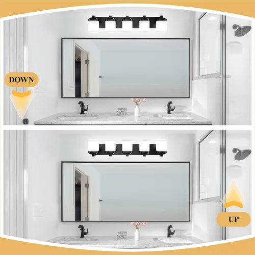 Vista 4 de Luces de tocador, lámparas de baño con pantalla de vidrio cuadrada blanca lechosa, luz moderna sobre espejo, accesorios de iluminación de baño