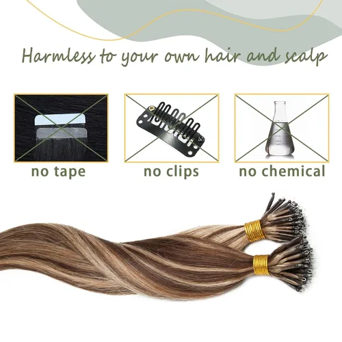 Vista 135 de SEGO Extensiones de cabello humano con micro cuentas, extensiones de cabello humano con micro bucle, lacio, natural, fusión fría, 1.76 oz/paquete