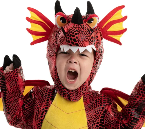 Vista 2 de Disfraz de dragón rojo para niños para Halloween o truco de dinosaurios juego de simulación