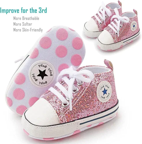 Vista 2 de Zapatos de lona para recién nacidos, para niños y niñas, suela suave, sin cordones, para primeros pasos, zapatos planos para cuna, de mezclilla