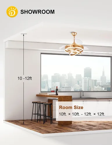 Vista 7 de Ventiladores de techo retráctiles de 42 pulgadas con luces ventilador de araña dorado moderno Gold Fandeier Ceiling Fans with Lights Quite DC