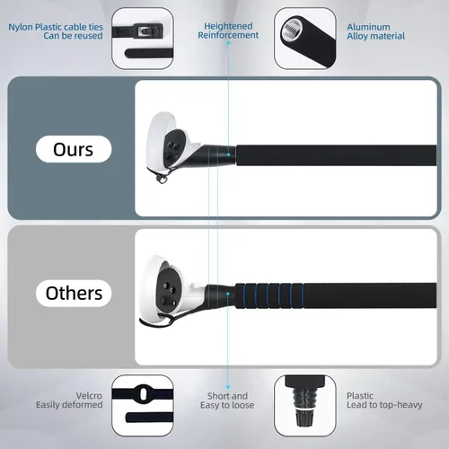 Vista 5 de Compatible with Quest 2 VR Accessories - SINWEVR Long Stick Handle Bracket, Enhanced Golf + Home Run Baseball First Person Tennis Racket NX