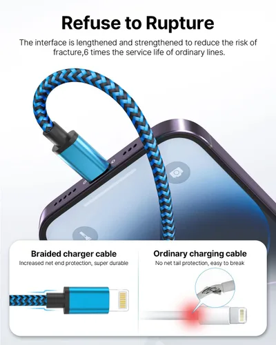 Vista 7 de Aioneus Cable de carga para iPhone de 3 pies, paquete de 3 cables Lightning con certificación MFi, cable de carga rápida de nailon trenzado