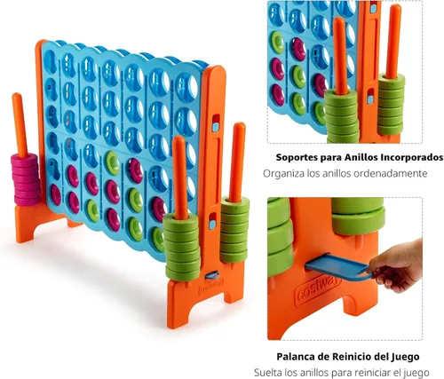 Vista 4 de COSTWAY Juego Gigante Jumbo 4 en Raya, Conecta 4 para Niños y Adultos, 3.5 Pies de Alto para Interiores y Exteriores con 42 Anillos Jumbo