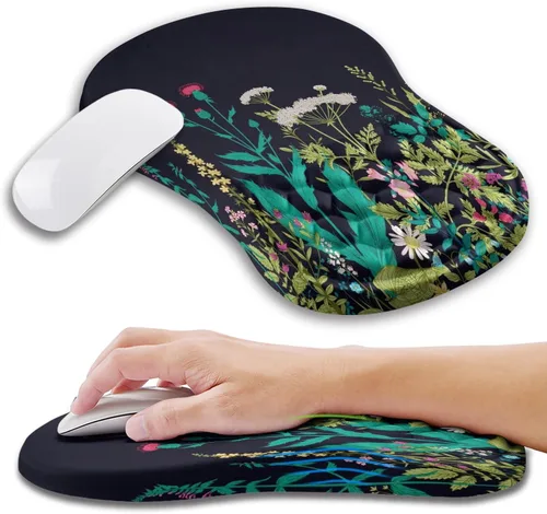 Vista 21 de Alfombrilla ergonómica para ratón con soporte de muñeca con espuma viscoelástica con protuberancia de masaje, alfombrilla para ratón de alivio