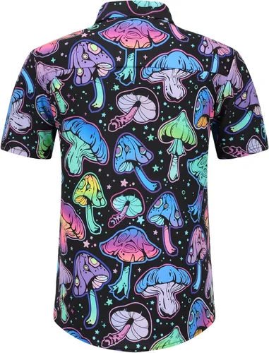 Vista 4 de PATSINFOS ropa de festival para hombre, trajes de festival para hombres, trajes rave para hombres, camisa hawaiana de hongos para hombres, 01
