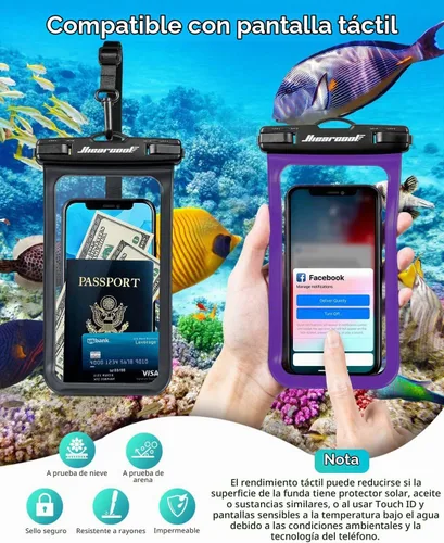 Vista 6 de Hiearcool - Funda impermeable IPX8, universal y compatible con celular iPhone 12, Pro 11, Pro Max, XS, Max, XR, X, 8, 7, Samsung Galaxy S10, S9