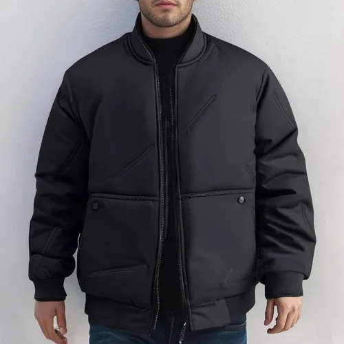 Vista 2 de Chaquetas acolchadas para hombre, cálidas, con cremallera, casual, chaqueta bomber softshell gruesa cortavientos, chaqueta universitaria, abrigos