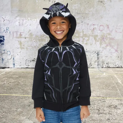 Vista 2 de Marvel Sudadera con capucha y cremallera de forro polar para cosplay de Avengers Black Panther para niños pequeños
