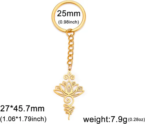 Vista 7 de TEAMER Lotus Keychain Stainless Steel Hollow Lotus Geometric Keyring Simple Jewelry for Women Girls