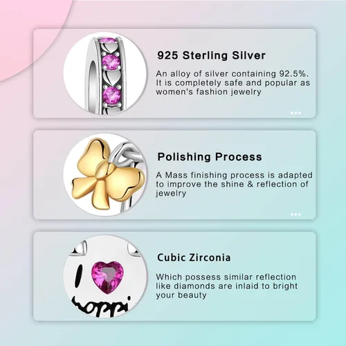 Vista 5 de Abalorio de plata de ley 925 para madre, hija, abuela, para familia, amor, madre, hija, abuela, para pulseras, collares, dijes, abalorios, joyería