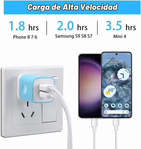 Vista 3 de X-EDITION Cargador de pared USB, paquete de 4 unidades de 2.1 A de doble puerto USB, adaptador de corriente, enchufe de carga, bloque de carga, cubo