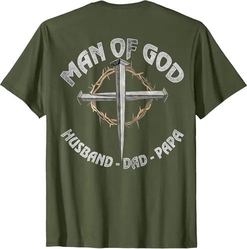 Vista 21 de Man of God Husband Dad Papa Christian Fathers Day (On Back) T-Shirt Asphalt Grey