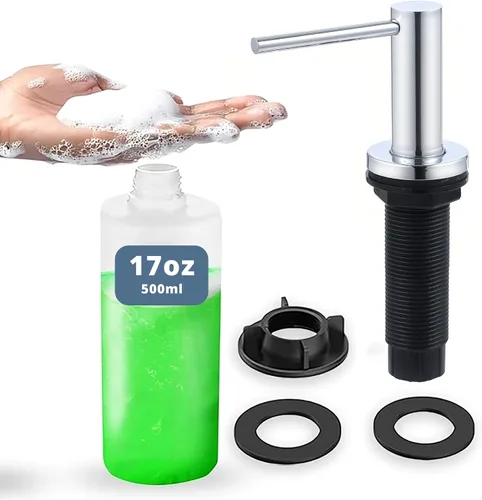 Vista 12 de SBEN Dispensador de jabón para fregadero de cocina, bomba de encimera para jabón de manos o loción, botella integrada de 17 onzas, diseño de acero
