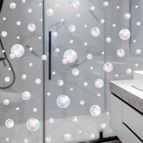 Vista 3 de Calcomanía de pared de burbujas coloridas, decoración de fondo del mundo subacuático, burbujas del océano para habitación de los niños, baño