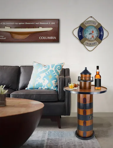 Vista 2 de SAILINGSTORY - Mesa auxiliar redonda náutica de madera, mesa auxiliar costera con almacenamiento