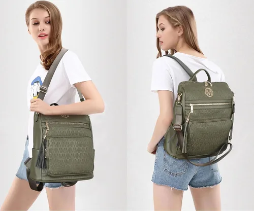 Vista 33 de MKP COLLECTION Mochila de moda para mujer, bolsa convertible grande para mujer, mochila de viaje, bolsa de hombro, juego de 2 piezas con borla, Beige