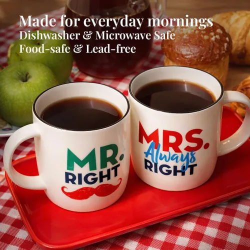 Vista 5 de Triple Gifffted Mr Right Mrs Always Right - Tazas de café, ideas de regalos para parejas, aniversario de boda, compromiso, Navidad, para él