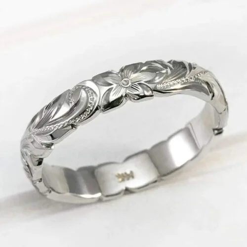 Vista 4 de Juego de anillos de plata con diseño de flores y plata 925 anillos y anillos de plata (plata, 6)