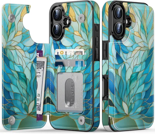 Vista 147 de FUNMIKO Funda tipo cartera para iPhone 13 con tarjetero, bloqueo RFID, protección de grado militar y obras de arte impresas con rayos UV, cierre