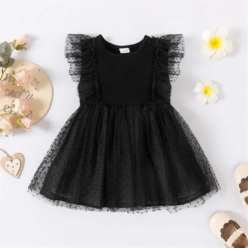 Vista 6 de Vestido de princesa 100 % algodón sin mangas tutú vestido de verano para niñas pequeñas, vestido de malla con volantes 3M-3Y