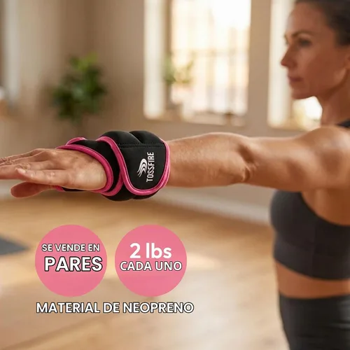 Vista 3 de Comfecto Wrist Weights with Thumb Loops Lock, 1lb*2 2lbs*2 for Running, Strength Training, Walking, Exercises, Gym, Cardio, Men, Women Rosa