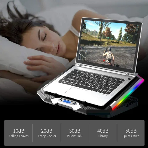 Vista 5 de ICE COOREL Almohadilla de enfriamiento para laptop de juegos de 15-17.3 pulgadas, ventilador para laptop con 6 ventiladores de enfriamiento RGB