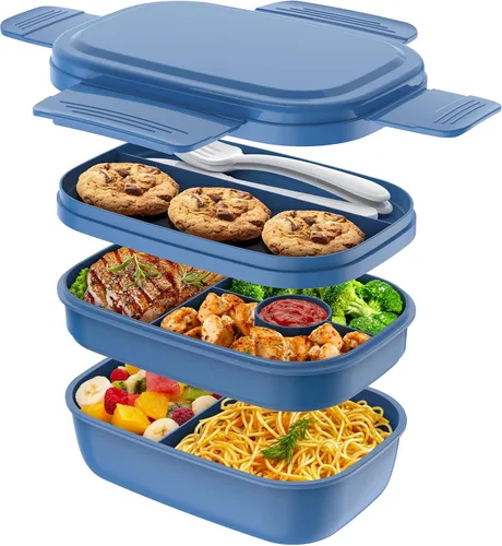 Vista 10 de HOMETALL Caja Bento para Adultos, Envases de Almuerzo para Hombres y Mujeres con 8 Compartimentos, Envases de Almuerzo con Utensilios, 1900ML/51 OZ