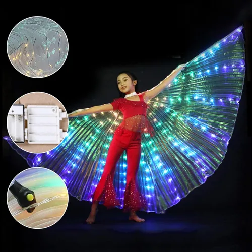 Vista 5 de HOTBEST Alas LED ISIS, alas de danza del vientre, alas de mariposa LED coloridas iluminadas, alas de baile de ángel brillante con palo telescópico
