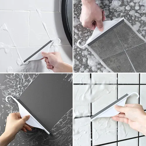 Vista 4 de Pequeño espejo de ducha de baño con gancho para colgar, mini espátula de silicona para encimera de cocina, herramienta limpiadora