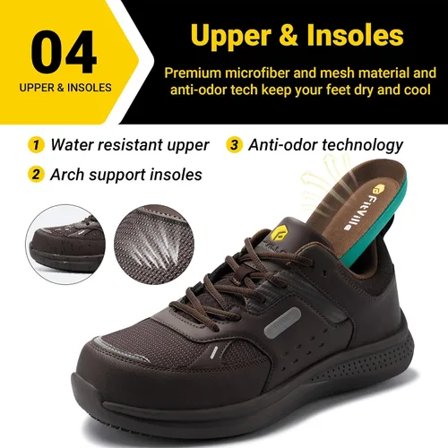 Vista 6 de FitVille Zapatos de punta de acero extra anchos para hombres, zapatos de trabajo con punta compuesta para hombres, resistentes al agua