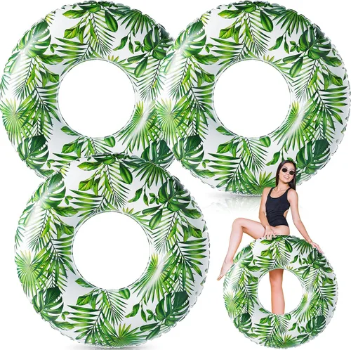 Vista 9 de Simgoing Flotador de piscina jumbo de 47.24 pulgadas, tubo inflable de flotador de hojas tropicales, tubo de piscina con hojas verdes, tubo inflable
