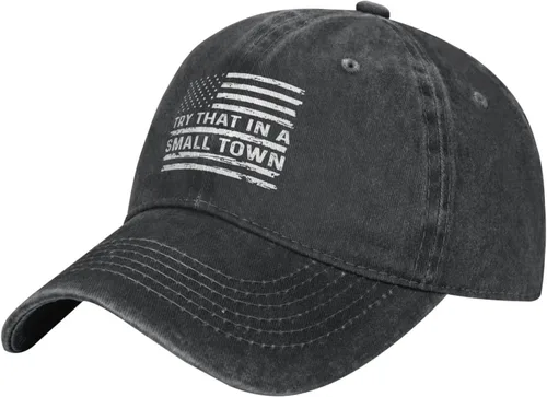 Vista 2 de Gorra de béisbol para mujer, diseño gráfico de Try That in Small Towns, Negro